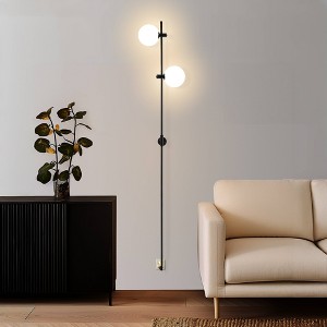 Brightech Equinox Integrated LED Wall Sconce Lamp Classic Black: 62" Tall, 2 Frosted Globes, Easy Mount, 2700K Warm Light - 1 of 4