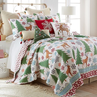 White Embroidered Christmas Reindeer 18'' Square Throw Pillow
