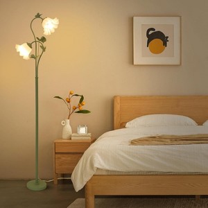 GDFStudio Eryn Vintage Flower Floor Lamp with 1 Acrylic Shade, 2 LED Bulbs and 1 Foot Switch - 1 of 4