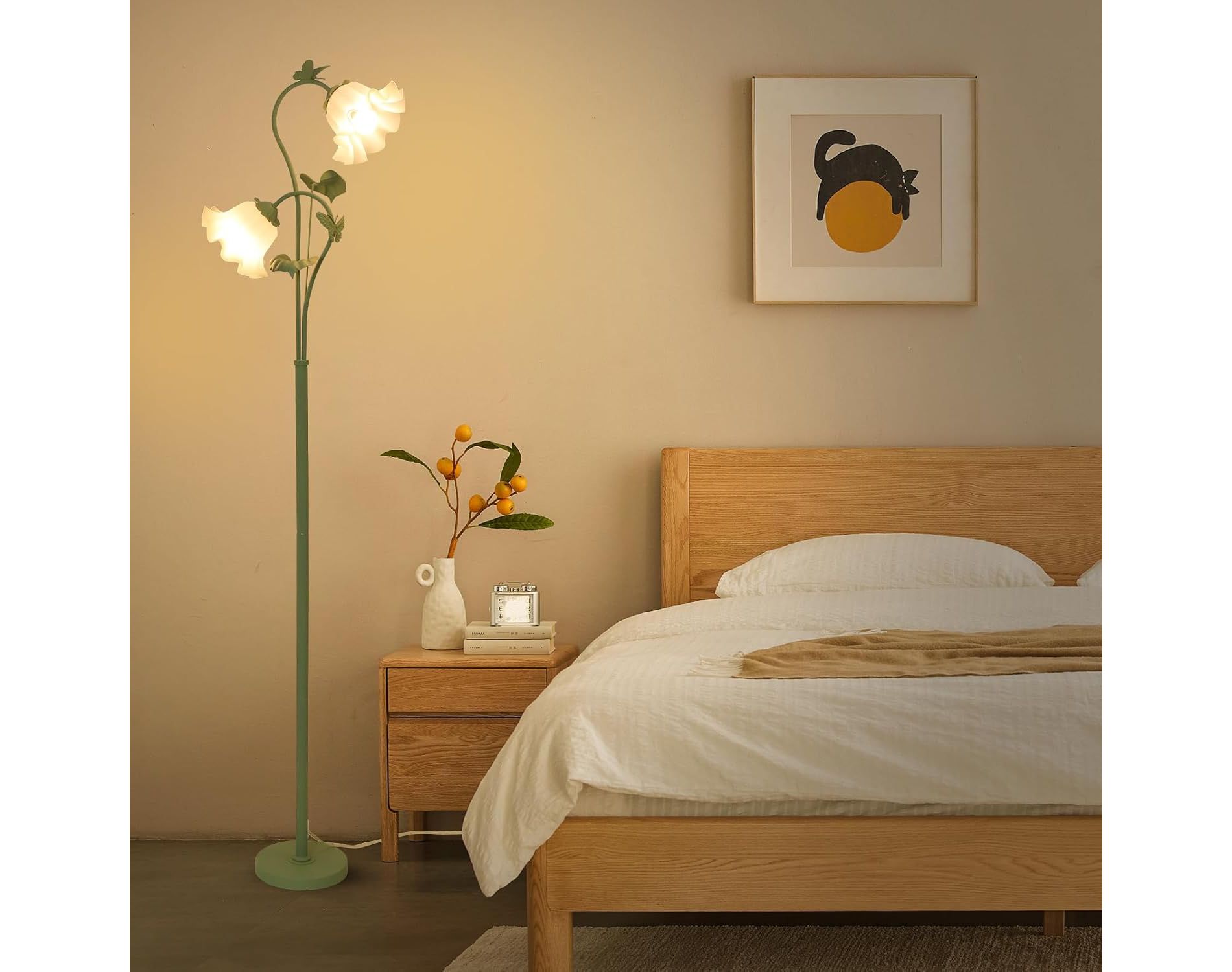 GDFStudio Eryn Vintage Flower Floor Lamp with 1 Acrylic Shade, 2 LED Bulbs and 1 Foot Switch, Green