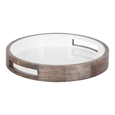 Kate and Laurel Ehrens Tray, 15" Diameter, Gray and White