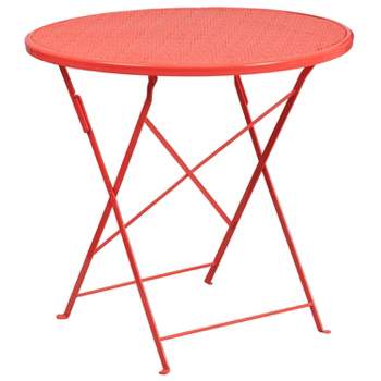 Emma and Oliver Commercial Grade 30" Round Coral Indoor-Outdoor Steel Folding Patio Table