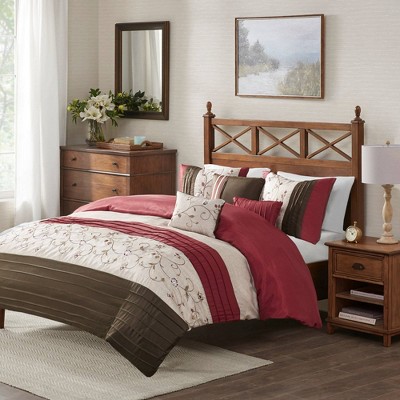 Monroe 6 Piece Embroidered Duvet Cover Set - Red (Full/Queen)