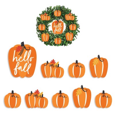 Big Dot of Happiness Fall Pumpkin -  Halloween or Thanksgiving Party Front Door Decorations - DIY Accessories for Wreath - 9 Pieces