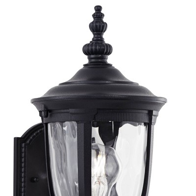 Black Texturized Outdoor Wall Light with Clear Hammered Glass