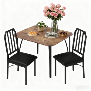 EcoSummer 3-Piece Space-Saving Dining Table Set for 2, Rustic Brown Kitchen Table and Chairs with Cushioned Seats for Small Spaces - 1 of 4