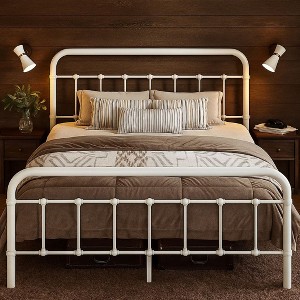 Metal Platform Bed Frame Victorian Style Wrought Iron Headboard and Footboard No Box Spring Needed - 1 of 4