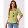 INSPIRE CHIC Women's Ruffle V Neck Puff Sleeve Summer Casual Chiffon Peasant Top - 3 of 4