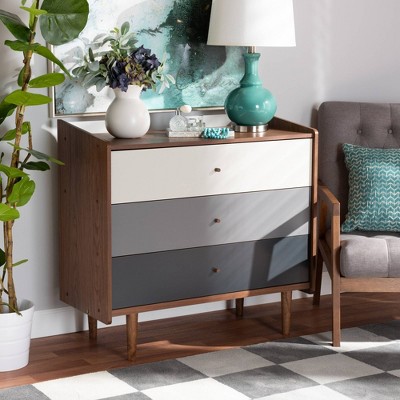 Baxton Studio Halden and Gradient Wood 3 Drawer Chest Brown/Gray: Vertical Storage for All Ages, Wood Frame