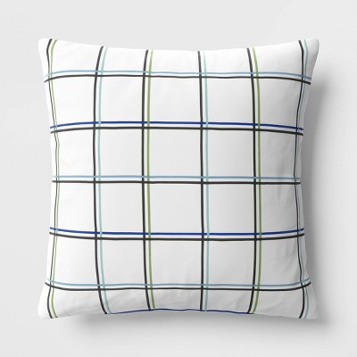 17"x17" Plaid Reversible Square Outdoor Pillow White - Room Essentials™