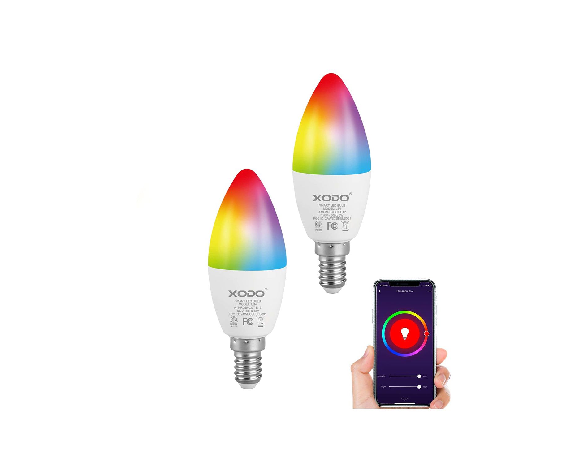 XODO Smart WiFi Light Bulb, C37 E12 Dimmable Candelabra Light Bulb – 5W (30W Equivalent) LED, LB4-2PK
