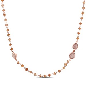 EVERLY JEWELRY | Rose Plated Sterling Silver Red Rutlie Quartz Guava Chips and Rose Quartz Station Necklace - 36.5 in - 1 of 1