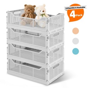 VUSIGN 4 Pack Foldable Storage Bins, Stackable Plastic Storage Crates for Home Office, Folding Storage Basket Containers - 1 of 4