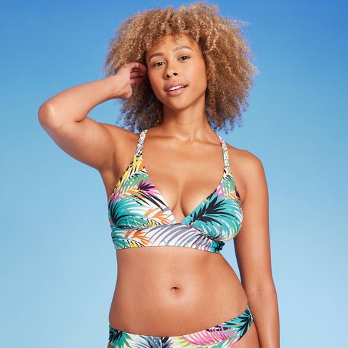 Women's Braided Strap Triangle Longline Bikini Top - Shade & Shore™ Multi  Tropical Print XS