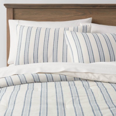 Full/Queen Cotton Yarn-Dyed Stripe Comforter & Sham Set White/Blue/Navy - Threshold™