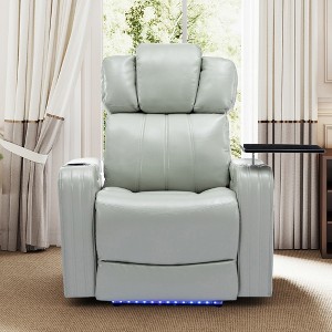 PU Leather Power Recliner with Bluetooth Speaker, LED Lights, USB Ports, Cooling Cup Holder and Swivel Tray for Home Theater Seating - 1 of 4