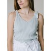 Hope & Henry Womens' V-Neck Rib Knit Tank with Bow - 3 of 4