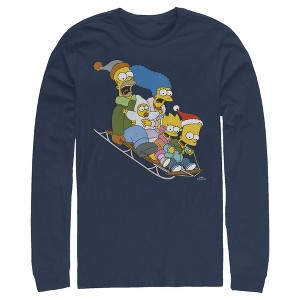 Men's The Simpsons Distressed Family Gone Sledding Long Sleeve Shirt - 1 of 4