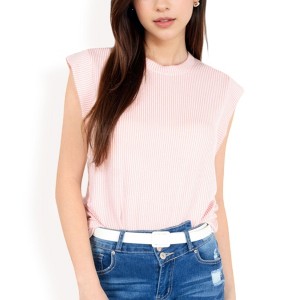 Anna-Kaci Women's Ribbed Knit Sleeveless Top with Shoulder Detail - 1 of 4