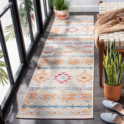 Ivory and Red Synthetic 2' x 8' Indoor/Outdoor Easy-Care Runner Rug