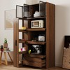 Okak Tall Cabinet, Storage Cabinet with 3 Doors and 3 Drawers, Kitchen Cabinet for Living Room, Bedroom and Office, Walnut - 3 of 4