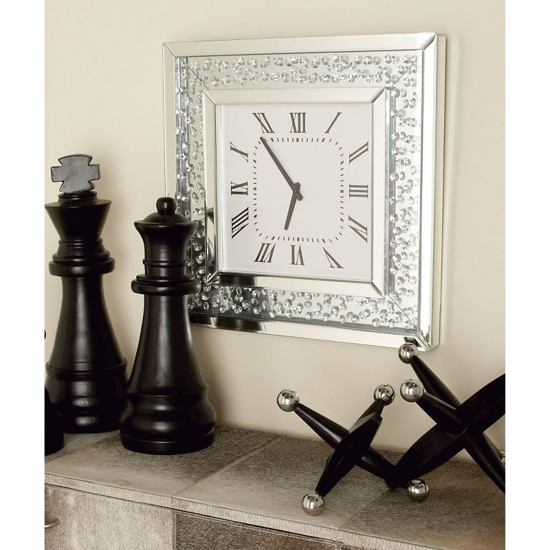Wood Mirrored Wall Clock with Floating Crystals Silver - Olivia &#38; May, 2 of 10