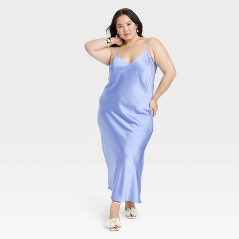 Blue slip hotsell dress midi