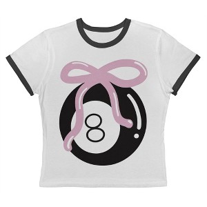 Rerun Island Women's 8 Ball Bow Short Sleeve Graphic Cotton Retro Vintage Ranger Baby Tee - White Caviar 1X - 1 of 4
