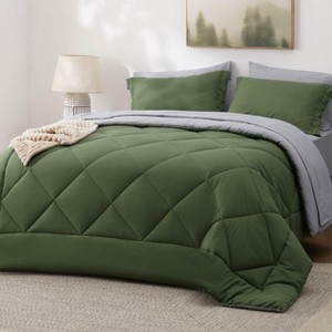5/7 Pcs Bed in a Bag with Contrast Color Solid Design Bedding Set - 1 of 4