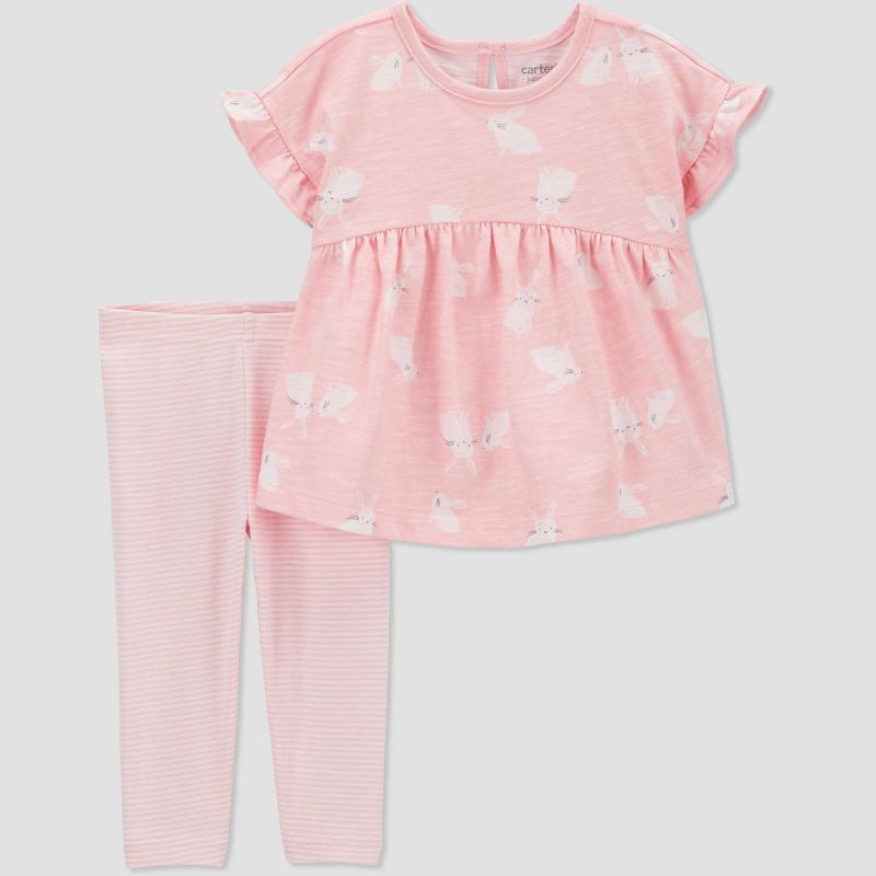 Carter&#39;s Just One You&#174; Baby Girls&#39; 2pc Bunny Striped Top &#38; Pants Set - Pink, 1 of 5