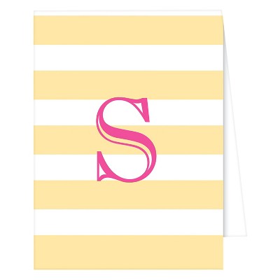 10ct 'S' Monogram Cabana Striped Note Cards Collections Yellow