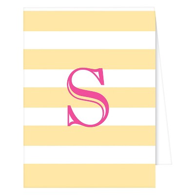 10ct 'S' Monogram Cabana Striped Note Cards Collections Yellow