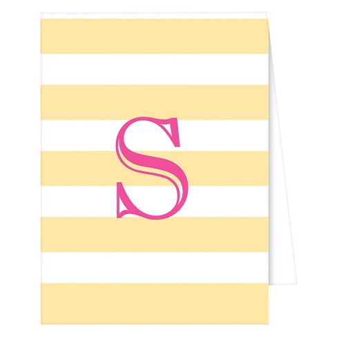 10ct 's' Monogram Cabana Striped Note Cards Collections Yellow : Target
