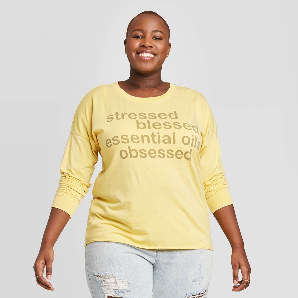 Women's Plus Size Essential Oil Obsessed Long Sleeve Graphic T-Shirt - Doe (Juniors') - Yellow 3X was $17.99 now $12.59 (30.0% off)