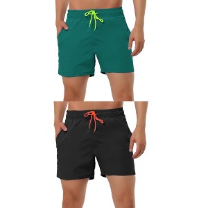 Lars Amadeus Men's Holiday Beach Solid Color Mesh Lining Adjustable Waist Swim Shorts 2 Packs - 1 of 4