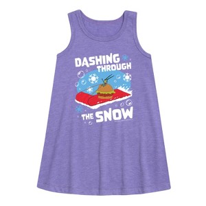 Girls' - SpongeBob SquarePants - Dashing Through The Snow Graphic Sleeveless Aline Dress - 1 of 4