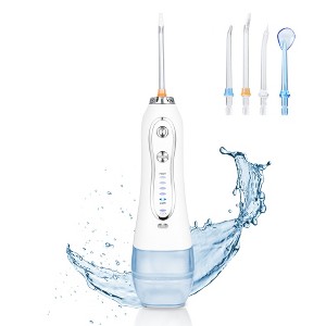 HOM Dental Cordless Oral Irrigator and Water Flosser - Teeth Cleaning Kit - With Four Dental Tips and 10 Ounce Tank (White) - 1 of 4