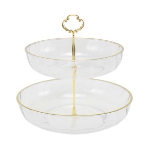 Unique Bargains 2 Tier Cupcake Stand Holder with Tiered Tray for Donut Fruits 10.24"x9.65" - 1 of 4