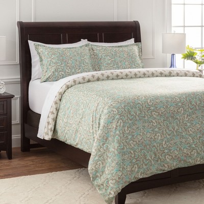Sage Green Damask Microfiber Twin Duvet Cover Set