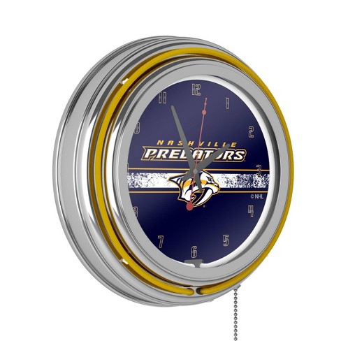 Nhl Nashville Predators Chrome Double Rung Neon Clock : Target