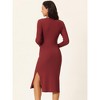 Seta T Women's Fall Winter Long Sleeve V Neck Ribbed Knit Side Slit Twist Front Midi Sweater Dress - 4 of 4