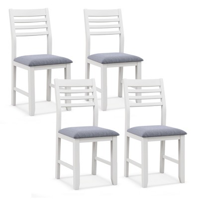 Tangkula Wooden Dining Chair Set of 4 Kitchen Side Chairs w/ Rubber Wood Frame Ladder Back White