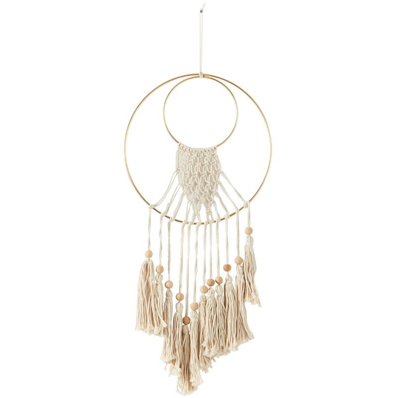 Cotton Macrame Handmade Wall Decor with Wood Beads and Gold Circular Frame Cream - Olivia &#38; May, 3 of 6