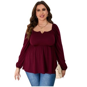 Elegant Green Plus Size Puff Sleeve Blouse for Women - Notched Neck Design, Comfortable All-Day Wear, Perfect for Any Occasion, Gift-Ready 4XL - 1 of 4