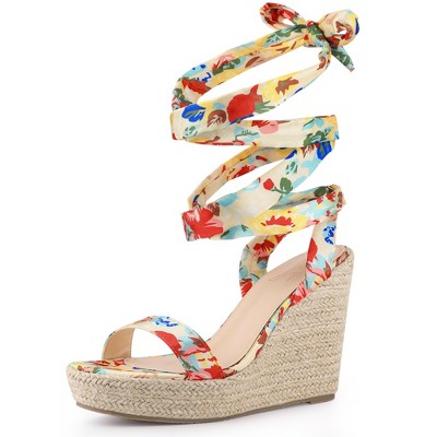 Perphy Platform Floral Printed Espadrille Wedge Sandals for Women Yellow 6