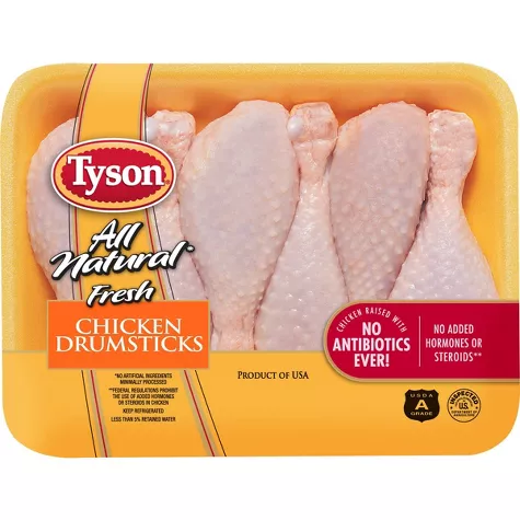 Tyson All Natural Antibiotic Free Chicken Drumsticks - 1.49-2.938 lbs - price per lb, image 1 of 6 slides