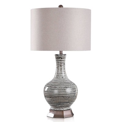 Monorail Bronze Glazed Ceramic Table Lamp - StyleCraft: Adjustable Head, 3-Way Switch, Linen Shade