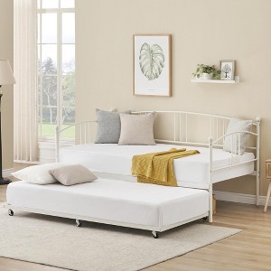Twin Daybed and Trundle Frame Set, Premium Steel Slat Support,White/Pink/Black - 1 of 4