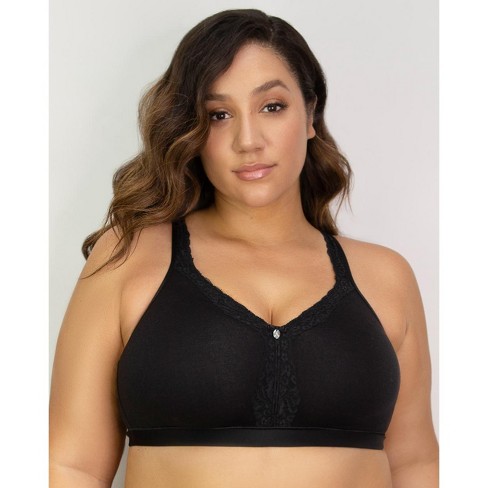 Curvy Couture Plus Cotton Luxe Unlined Wire Free Bra Black on Black 46DD
