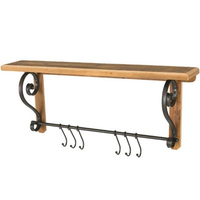Sullivans Hanging Wall Shelf With Hooks 19.5"H Brown